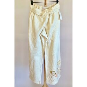 Disney Winnie the Pooh Cream Wide Leg Sweatpants Drawstring Fleece Pants NEW